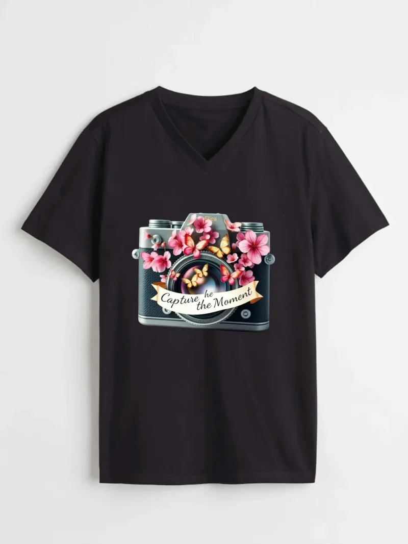 Capture The Moment Shirt  Floral Butterfly Camera Illustration Tee T-Shirt - Image 2