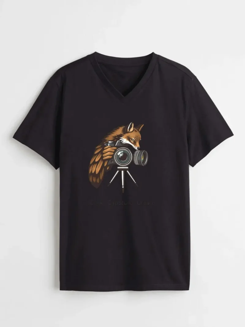 Click Capture Create Shirt  Artistic Fox With Camera Tripod Graphic T-Shirt - Image 2