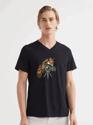 Click Capture Create Shirt  Artistic Fox With Camera Tripod Graphic T-Shirt