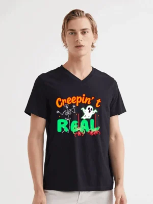 Creepin It Real Shirt  Funny Neon Skeleton And Ghost Halloween Tee T-Shirt