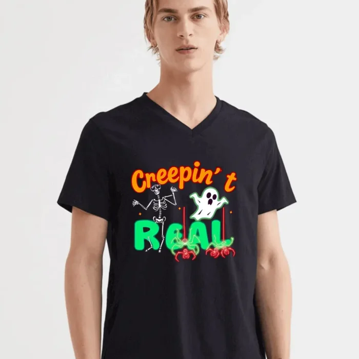 Creepin It Real Shirt  Funny Neon Skeleton And Ghost Halloween Tee T-Shirt