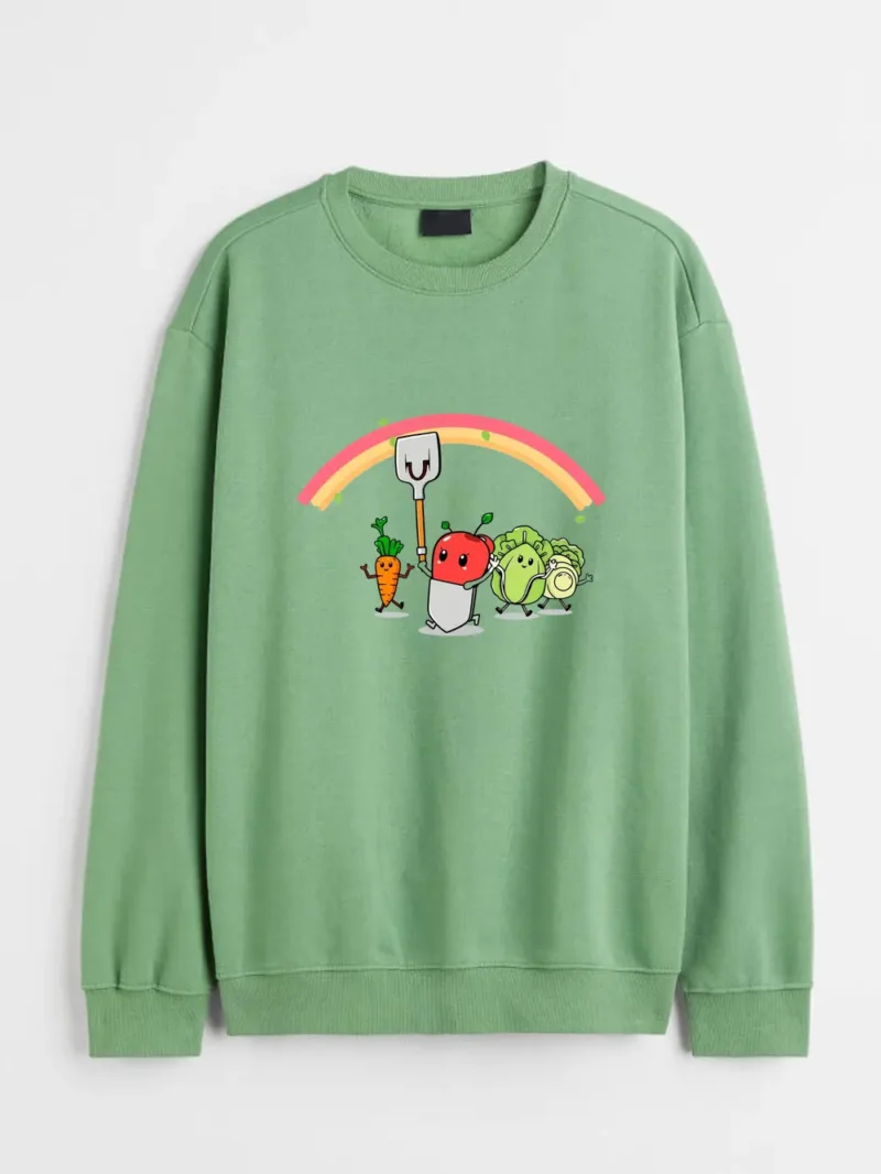Cute Gardening Veggies Shirt  Kawaii Vegetable Parade With Rainbow  Feciate Sweatshirt - Image 2