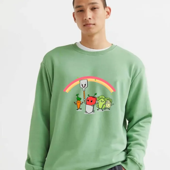 Cute Gardening Veggies Shirt  Kawaii Vegetable Parade With Rainbow  Feciate Sweatshirt