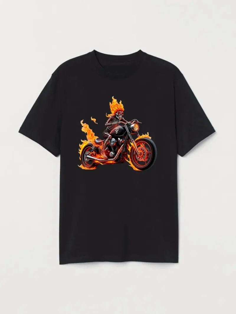 Flaming Skeleton Biker Shirt  Ghost Rider Inspired Motorcycle Design T-Shirt - Image 2