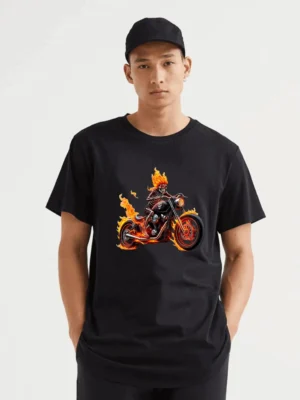 Flaming Skeleton Biker Shirt  Ghost Rider Inspired Motorcycle Design T-Shirt