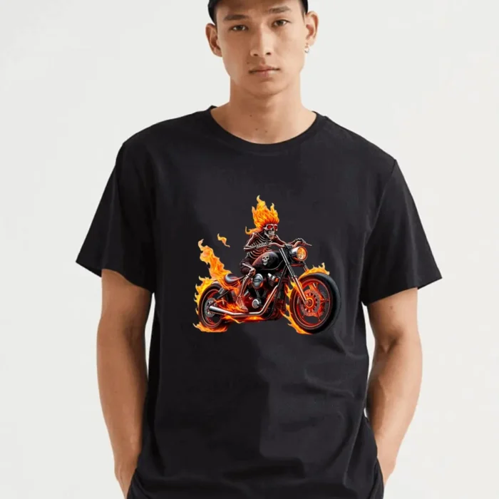Flaming Skeleton Biker Shirt  Ghost Rider Inspired Motorcycle Design T-Shirt