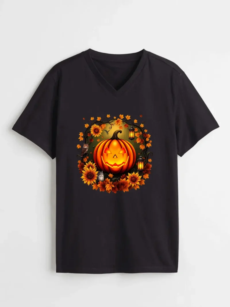 Jack-O'-Lantern Autumn Cats Shirt  Cozy Fall Halloween Pumpkin Design T-Shirt - Image 2