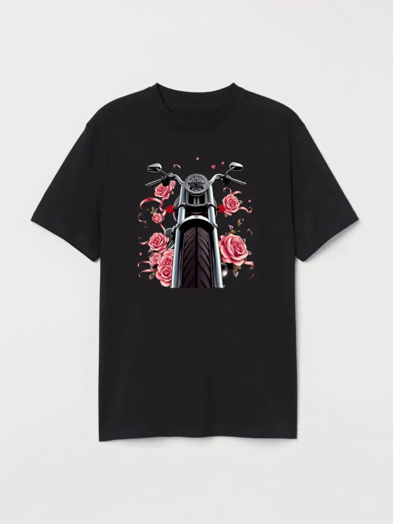 Romantic Rose Rider Shirt  Floral Motorcycle Aesthetic Tee T-Shirt - Image 2
