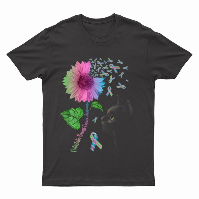 Black Cat Sunflower Metastatic Breast Cancer Awareness Day T-Shirt
