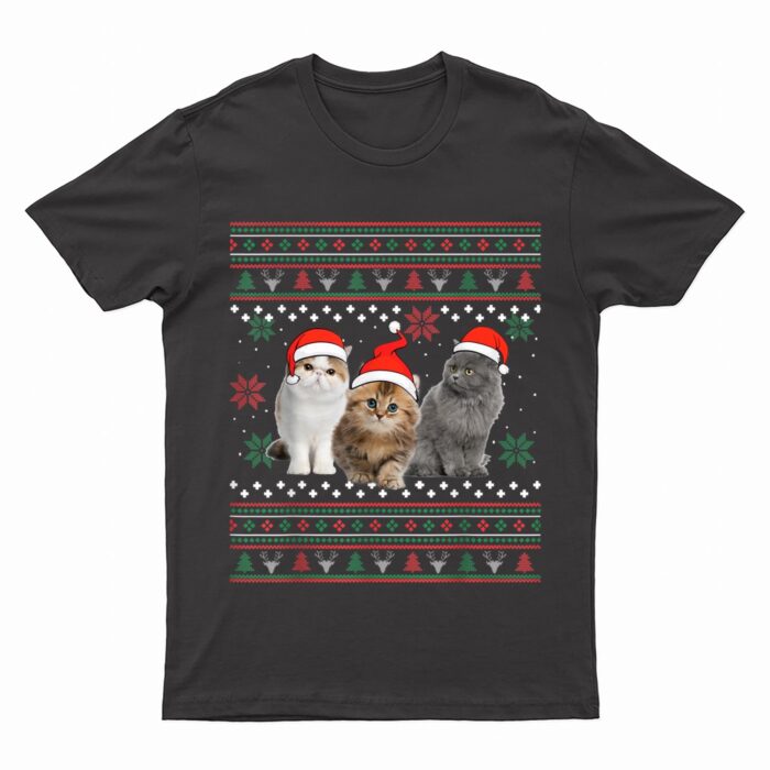 Cat Christmas Ugly Sweater Santa Hat Gifts For Cat Lover T-Shirt