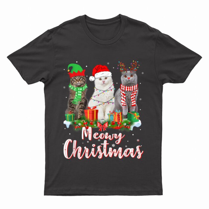 Cat Meowy Family Matching Christmas Pajamas Santa Cats Xmas T-Shirt