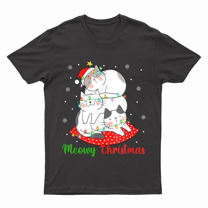 Cat Xmas Ree Lights Santa Cat Christmas T-Shirt