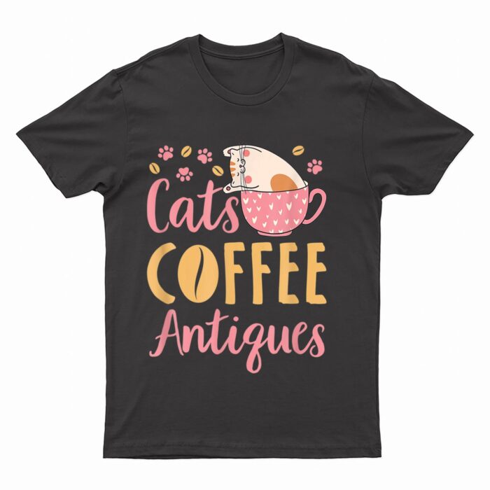 Cats Coffee Antiques Cat Lover Antiquing T-Shirt