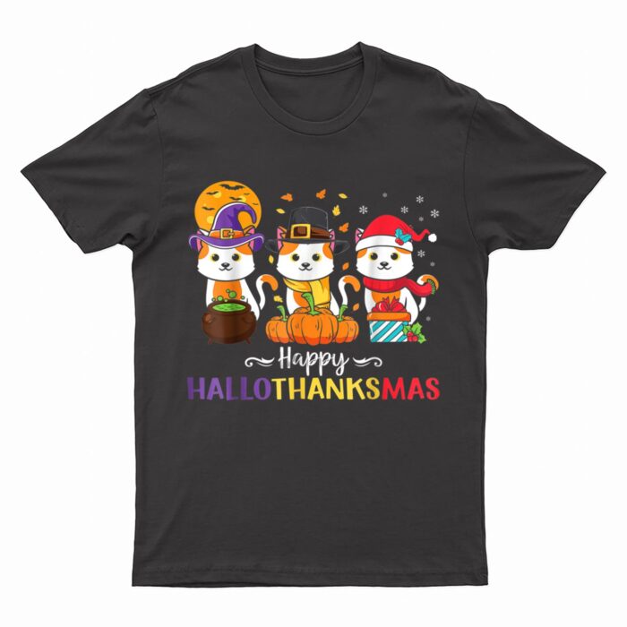 Cats Happy HalloThanksMas T-Shirt