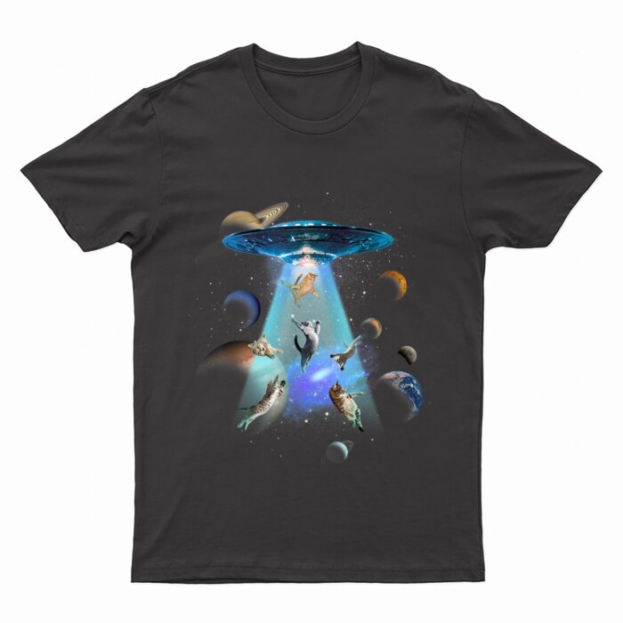 Cats UFO Funny Flying Kitten Spaceship Alien Lover Novelty T-Shirt