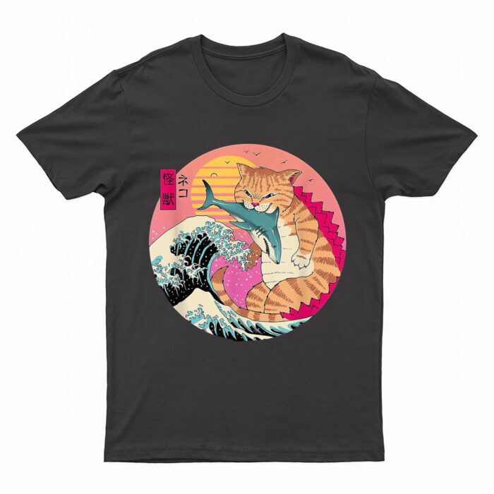 Catzilla Vintage Cute Cat Art Japanese Cat Lover For Girls T-Shirt