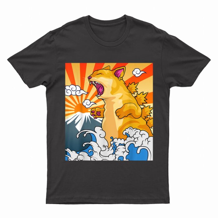 Catzilla Vintage Kawaii Cute Cat Art Japanese Sunset T-Shirt