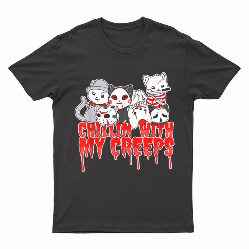 Chillin With My Creeps Cat Horror Serial Killer Halloween T-Shirt