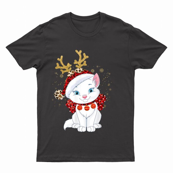 Christmas Cat Reindeer light Antlers T-Shirt
