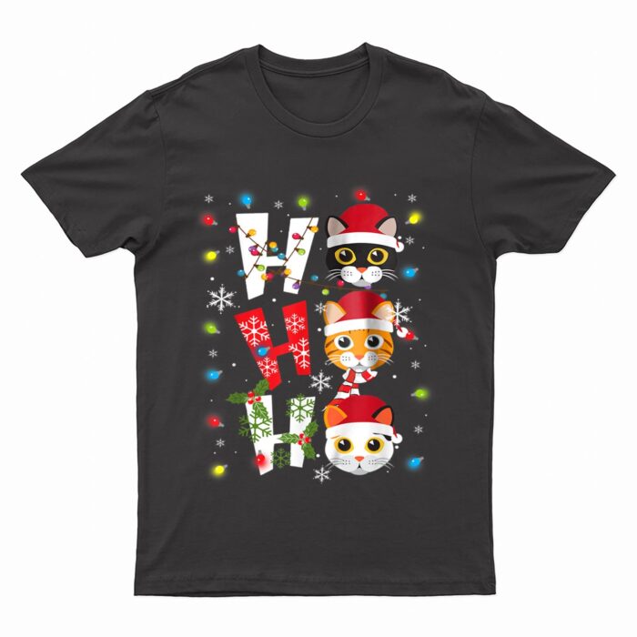 Christmas Ho Ho Ho Cat Lovers Lights Pajamas Funny Xmas T-Shirt