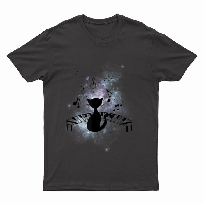 Cool Music and Cats - Cat Playing Piano - Music Note Lover T-Shirt