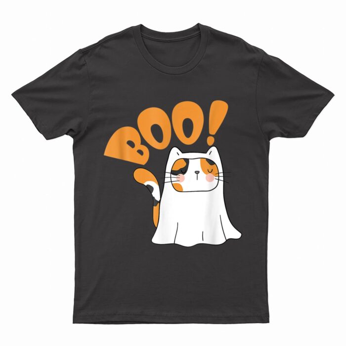 Cut Cat Ghost Halloween Boo Saying T-Shirt