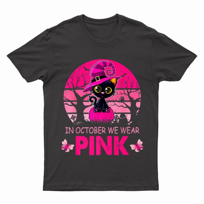 Cute Cat Breast Cancer Awareness In October We Wear Pink T-Shirt