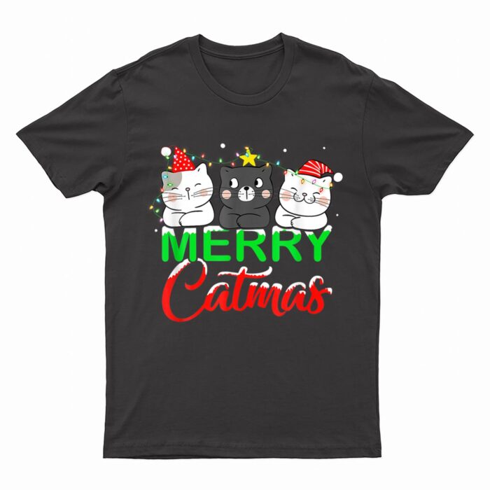 Cute Cat Lover Xmas Lights Santa Merry Catmas Cat Christmas T-Shirt