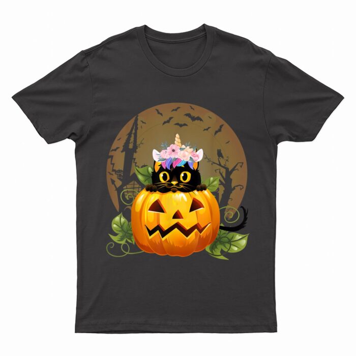 Cute Cat Pumpkin Unicorn Halloween Costume Gift T-Shirt
