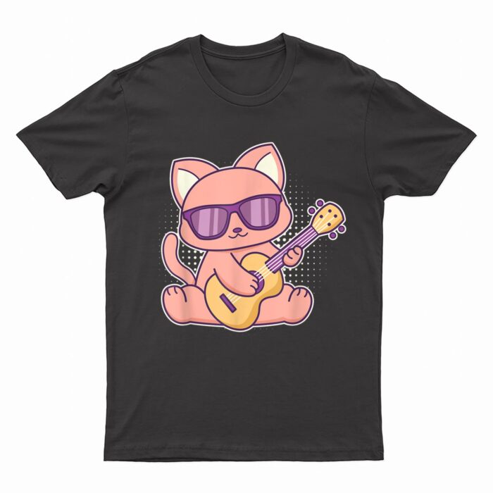 Cute Cat With Sunglasses Playing On A Guitar T-Shirt