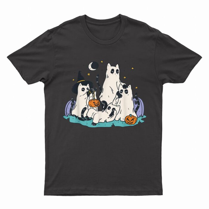 Cute Ghost Cats Cat Ghosts Funny Halloween Outfit Costumes T-Shirt