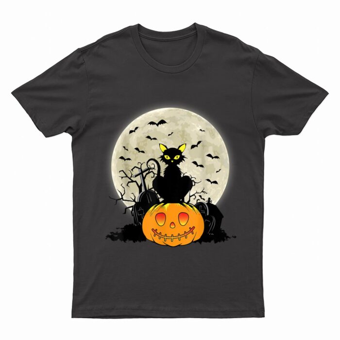 Cute Halloween Black Cat Witch Hat Pumpkin T-Shirt