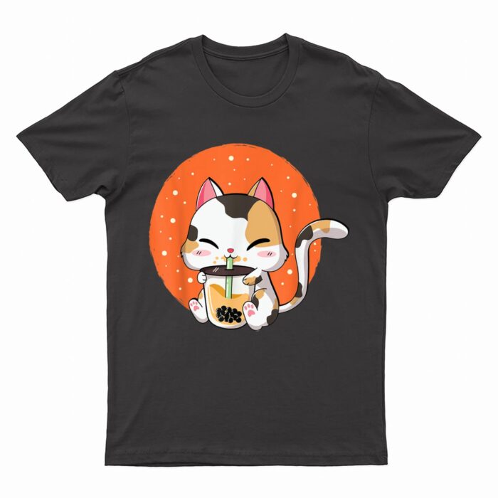 Cute Kawaii Cat Boba Bubble Milk Tea Anime Neko Kitten T-Shirt