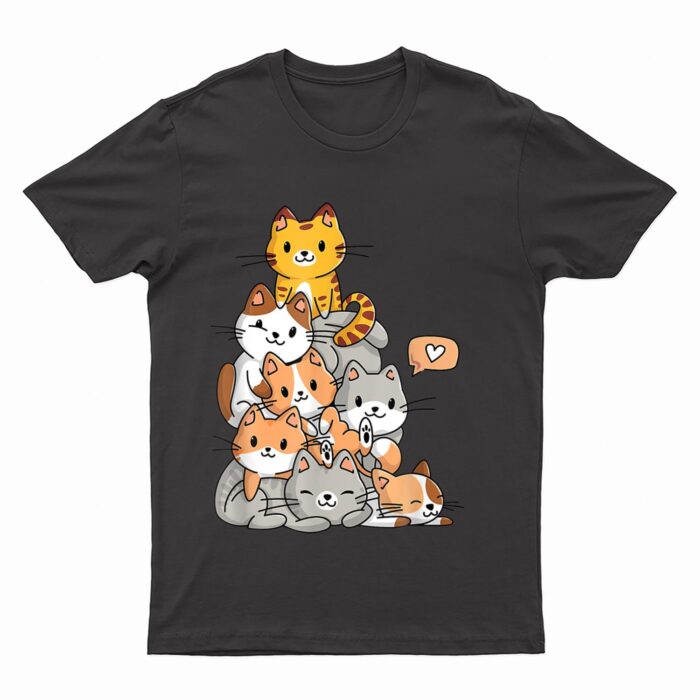 Cute Kawaii Cat Kitty Meowtain Cats Pile Chibi Women Girls T-Shirt