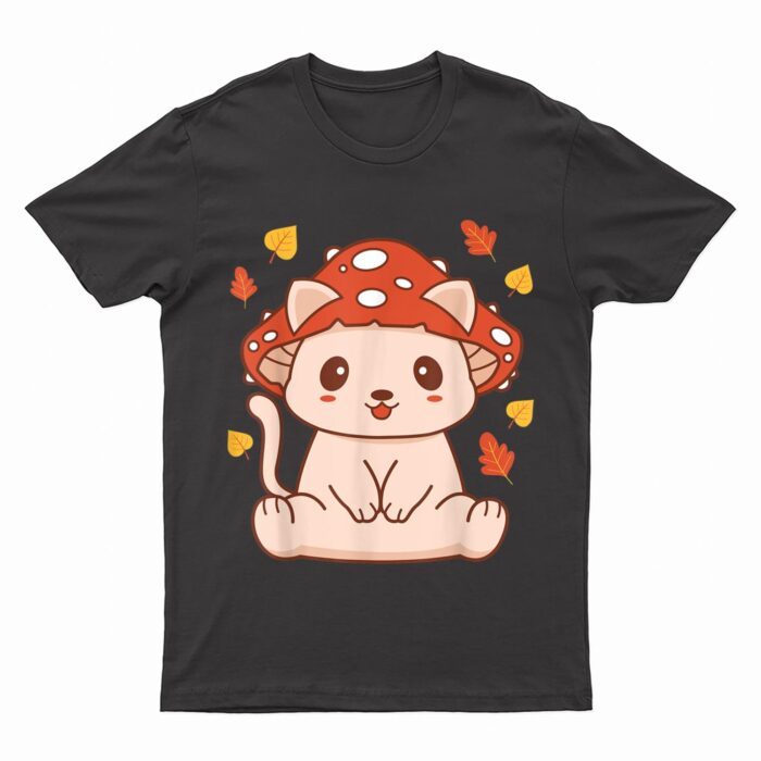 Cute Kawaii Toadstool Cat - Aesthetic Mushroom Kitten T-Shirt