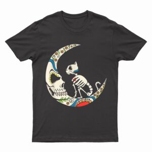 Dia De Los Muertos Crescent Moon And Cat Sugar Skull T-Shirt