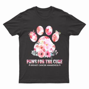 Floral Paws For He Cure Dog Cat Breast Cancer Awareness T-Shirt
