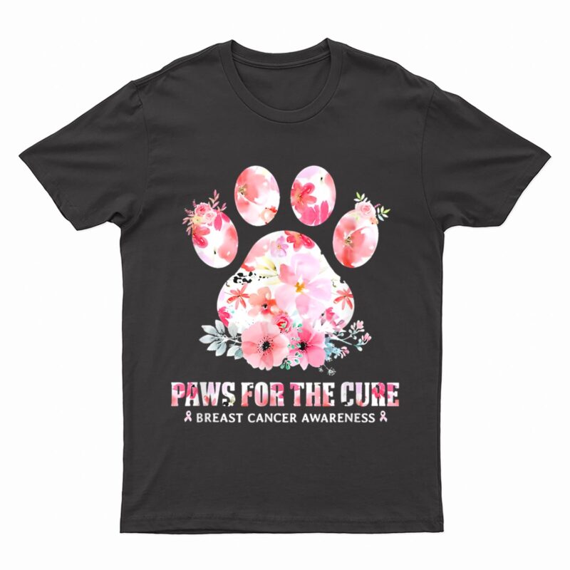 Floral Paws For He Cure Dog Cat Breast Cancer Awareness T-Shirt
