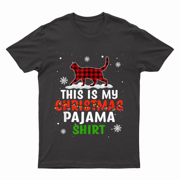Funny Cat Christmas Lights Buffalo Red Plaid Xmas Gift Girls T-Shirt