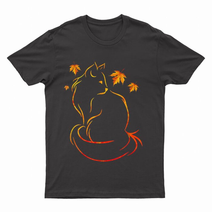 Funny Cat Leaf Fall Hello Autumn For Cute Kitten Lover T-Shirt