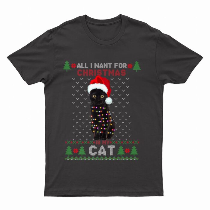 Funny Cat lovers Cute Cat Santa Hat Ugly Christmas Sweater Premium T-Shirt