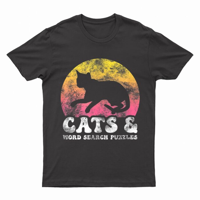 Funny Cats Word Search Puzzles Vintage Retro Hobby T-Shirt