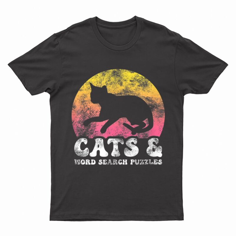 Funny Cats Word Search Puzzles Vintage Retro Hobby T-Shirt