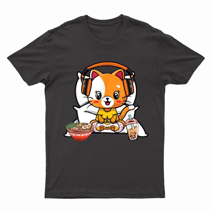 Gamer Cat Boba and Ramen Kawaii Anime Neko T-Shirt