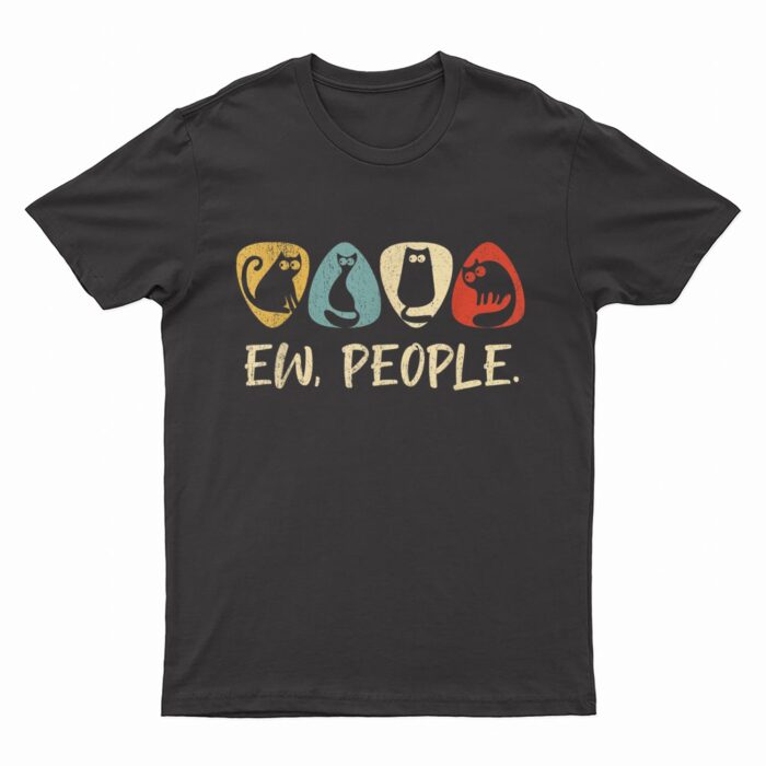Guitar And Black Cat Lover,Ew People Meowy Funny Cat T-Shirt