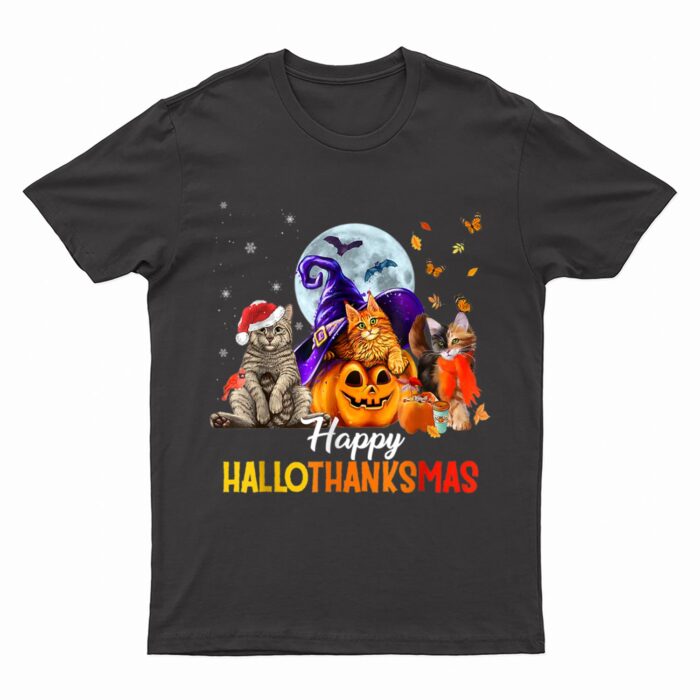 Happy-Thanksgiving Cat Happy-Hallothanksmas Cute-Cats T-Shirt