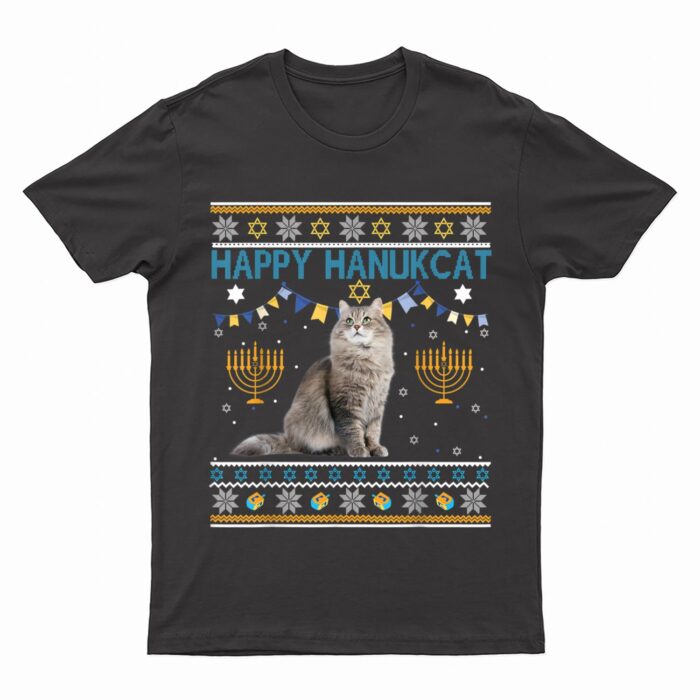 Happy Hanukcat Ugly Hanukkah Sweater Cat Chanukah Jewish T-Shirt