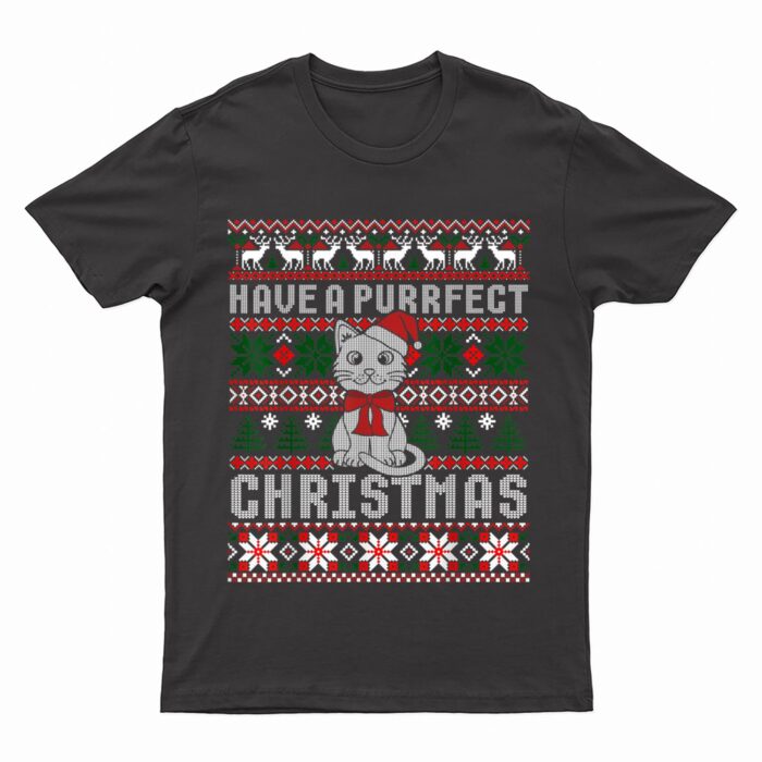 Have A Purrfect Christmas Cat Funny Pajama Ugly Sweater T-Shirt