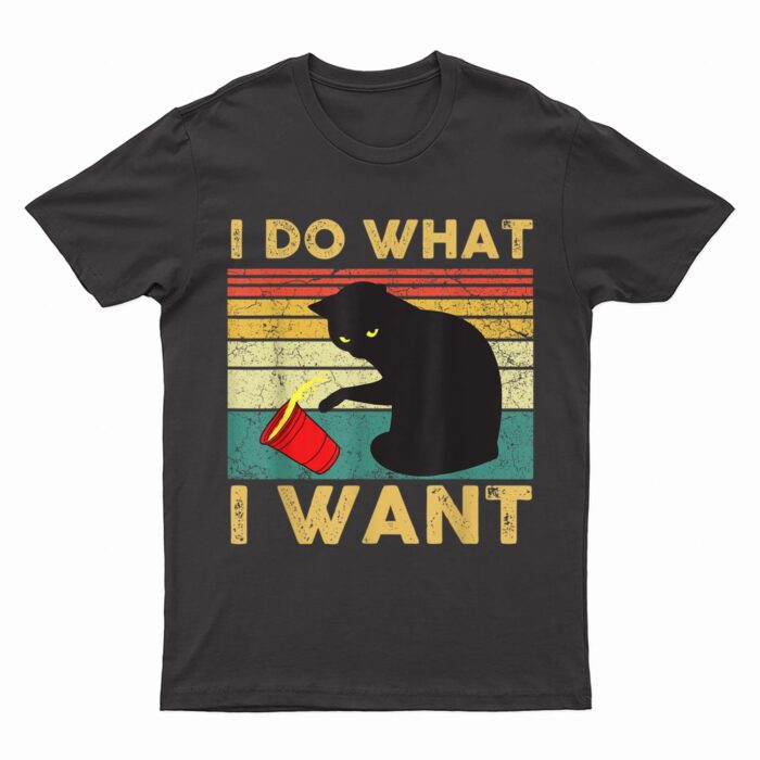 I Do What I Want Cat Coffee Black Cat Red Cup Funny Graphic T-Shirt