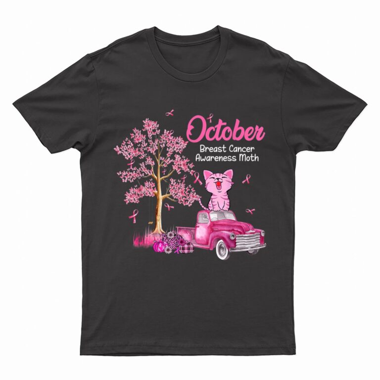 In October We Wear Pink Pumpkin Cat Breast Cancer Awareness_1 T-Shirt